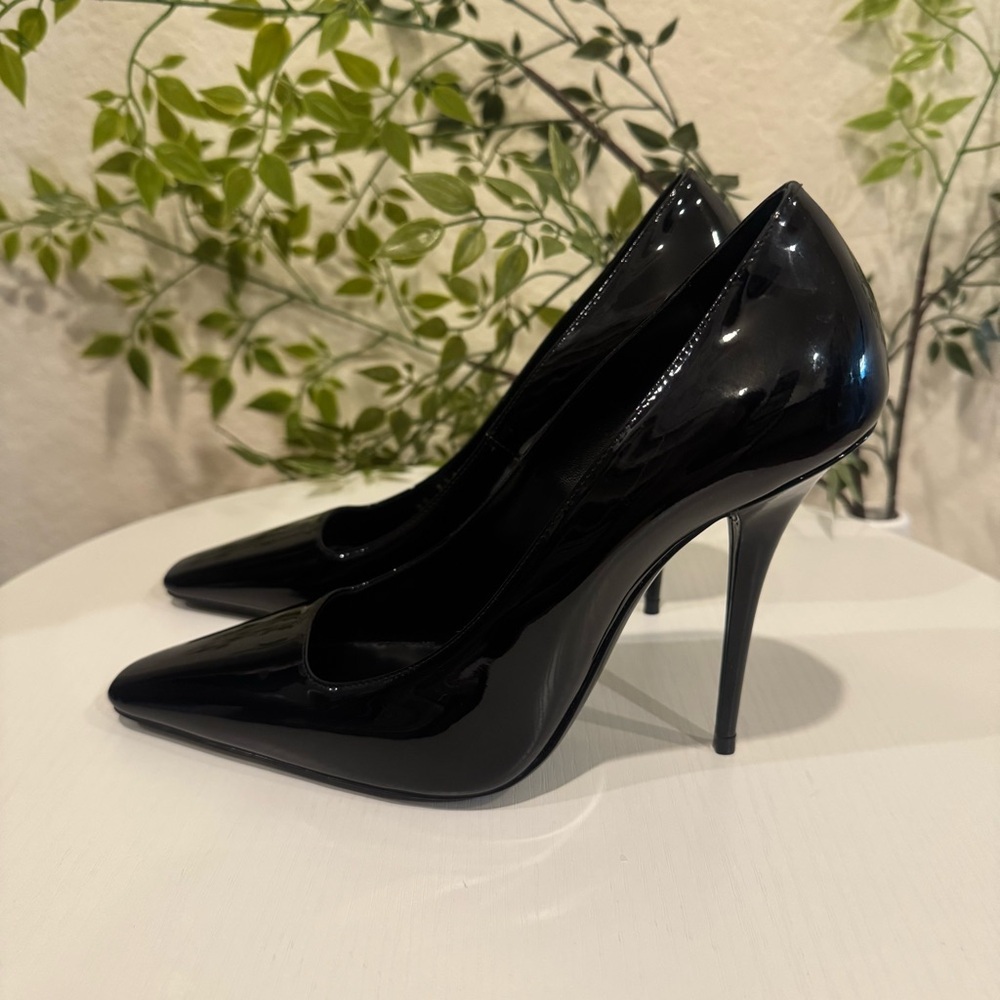 Auenthic Saint Laurent Square Toe Black Pump Heel Sandal Size 36 NIB - Picture 6 of 11